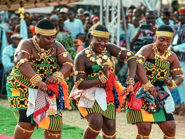 Traditional dancers performing at a Ghanaian cultural festival