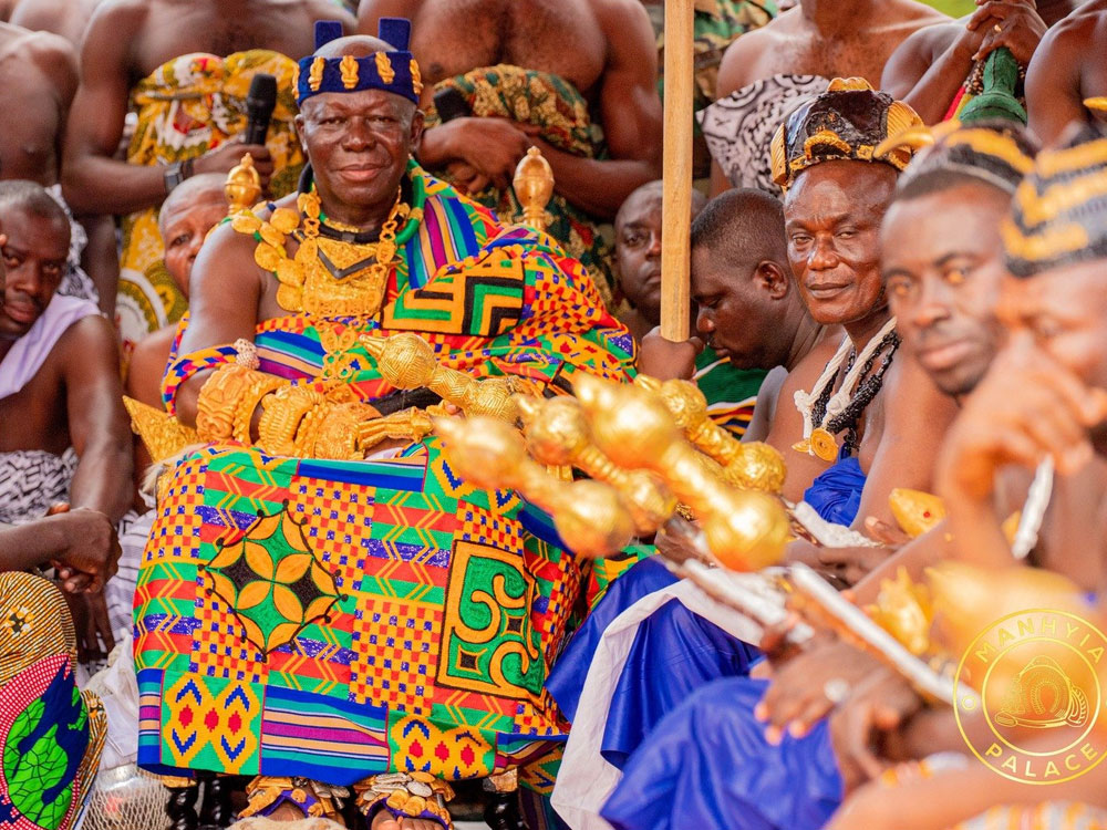 Ashanti chiefs and elders in traditional Kente cloth, representing the cultural heritage the Asante Cultural and Traditional Institute preserves